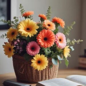 Panier mélange fleuri orange jaune